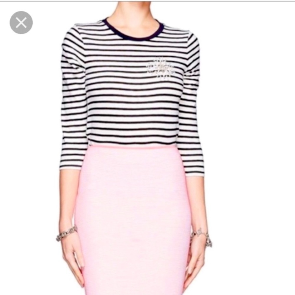 J. Crew striped painter tee with jeweled brooch sz xs